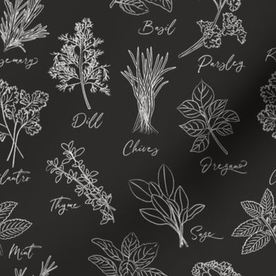 Herb Sketches - White on Black, Medium Scale