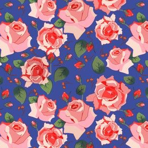 Pink Roses on Blue