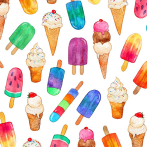 Clean White Background Summer Ice Creams in Watercolor - large