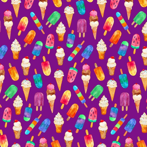 Bright Purple Background Summer Ice Creams in Watercolor - medium