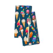 Dark Teal Background Summer Ice Creams in Watercolor - medium