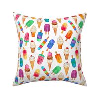 Clean White Background Summer Ice Creams in Watercolor - medium