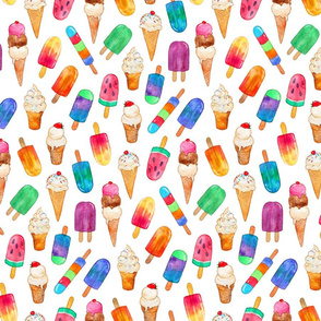 Clean White Background Summer Ice Creams in Watercolor - medium