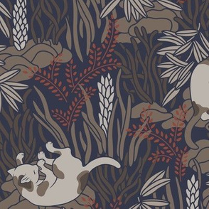 Bathing kitties in ochre tropical lush