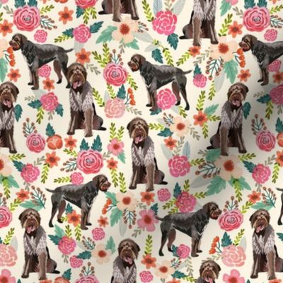 german wirehaired pointer fabric - dog florals, floral dog - turquoise