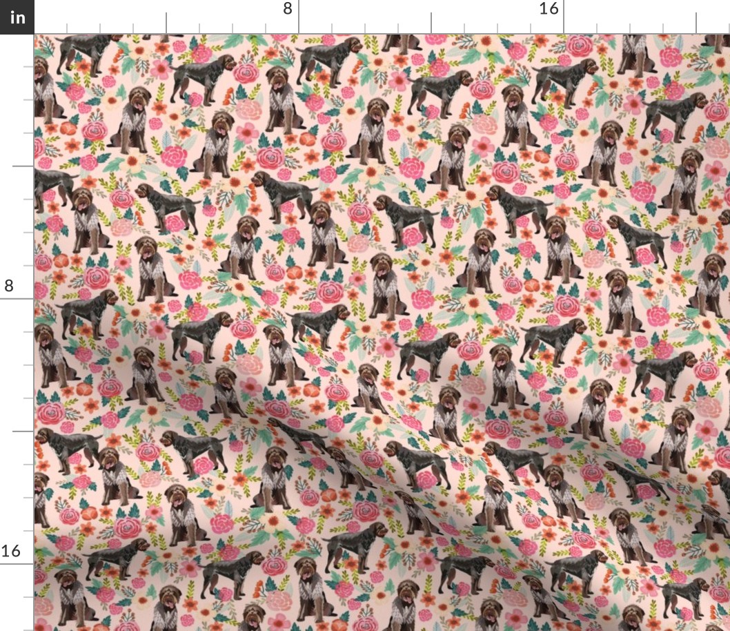 german wirehaired pointer fabric - dog florals, floral dog - pink