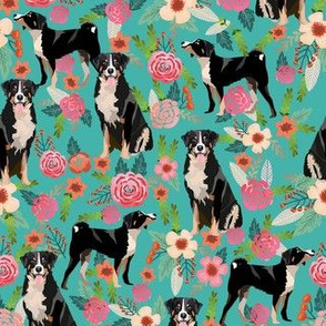 appenzeller sennenhund florals fabric - dog fabric - turquoise