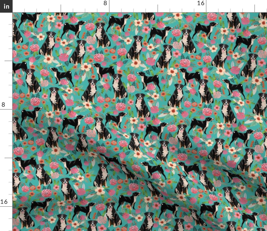 appenzeller sennenhund florals fabric - dog fabric - turquoise