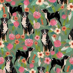 appenzeller sennenhund florals fabric - dog fabric - green