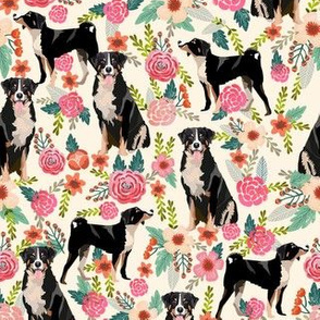 appenzeller sennenhund florals fabric - dog fabric -cream