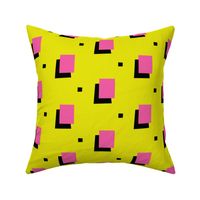 Pink 80s Squares on Yellow