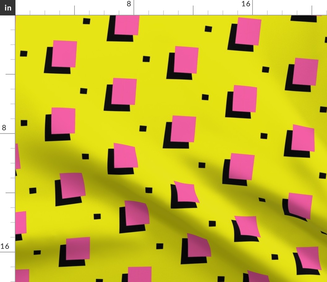 Pink 80s Squares on Yellow