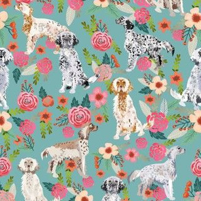 english setter floral fabric - dog florals fabric - light blue