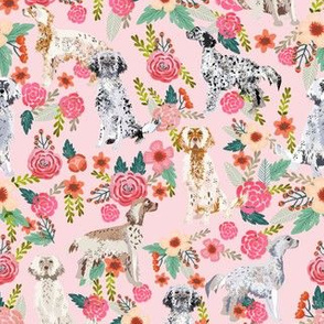 english setter floral fabric - dog florals fabric - pink