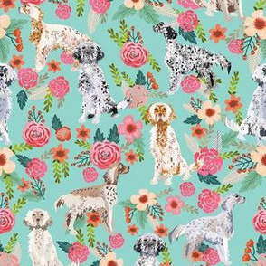 english setter floral fabric - dog florals fabric - mint