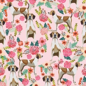ae cooamerican english coonhound fabric - floral dog fabric - pink