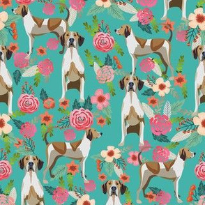 american english coonhound fabric - floral dog fabric - turquoise