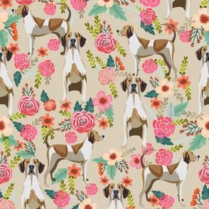 american english coonhound fabric - floral dog fabric - tan