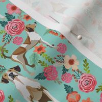 american english coonhound fabric - floral dog fabric - mint