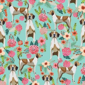 american english coonhound fabric - floral dog fabric - mint
