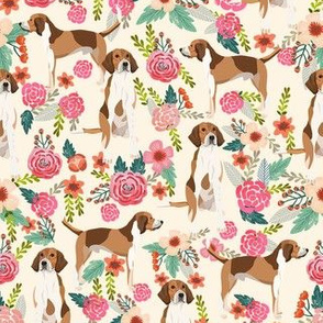 american foxhound floral fabric - dog fabric - cream