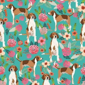 american foxhound floral fabric - dog fabric - turquoise