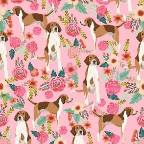 american foxhound floral fabric - dog fabric - pink