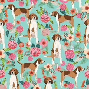 american foxhound floral fabric - dog fabric - mint