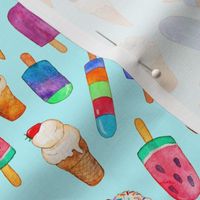 Light Blue Background Summer Ice Creams in Watercolor - small