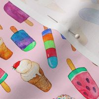 Pastel Pink Background Summer Ice Creams in Watercolor - small