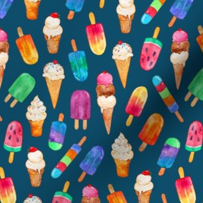 Dark Teal Background Summer Ice Creams in Watercolor - small