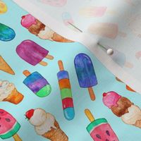 Light Blue Background Summer Ice Creams in Watercolor - tiny