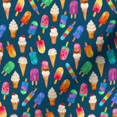 Dark Teal Background Summer Ice Creams in Watercolor - tiny