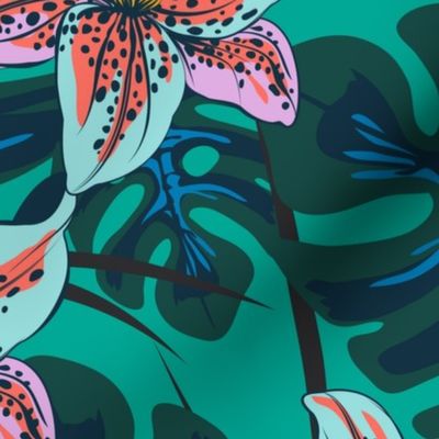 tropical lily -teal large