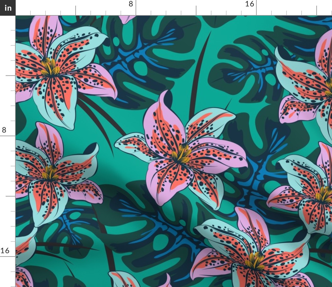 tropical lily -teal large