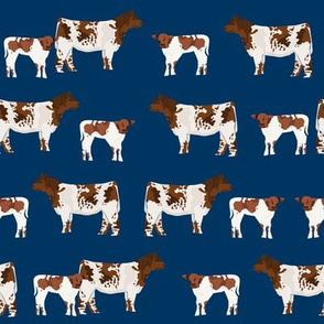 shorthorn cattle and calf fabric - navy