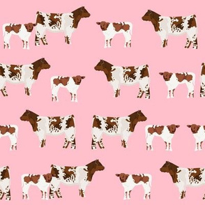 shorthorn cattle and calf fabric - pink