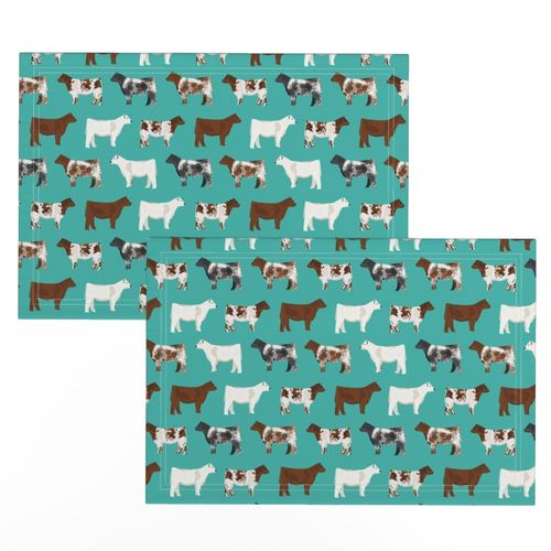 shorthorn cattle  fabric - turquoise