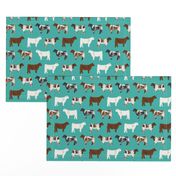 shorthorn cattle  fabric - turquoise