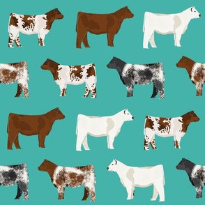 shorthorn cattle  fabric - turquoise
