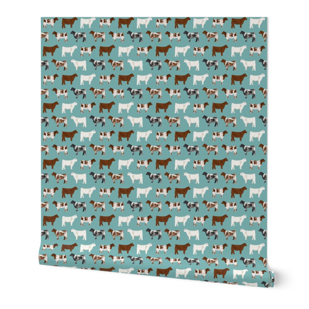 shorthorn cattle  fabric - blue