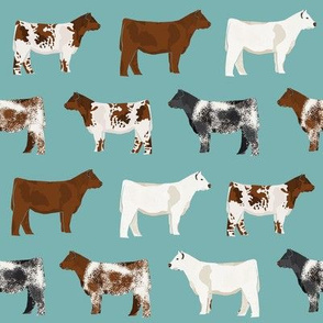 shorthorn cattle  fabric - blue