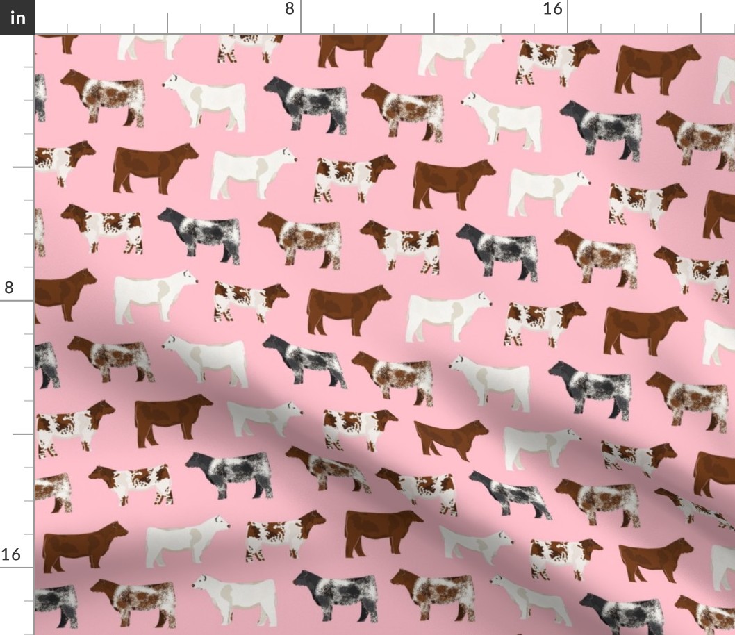 shorthorn cattle  fabric - pink