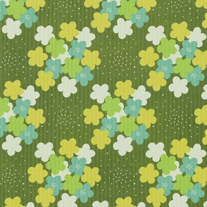 Green Flowers on Corduroy