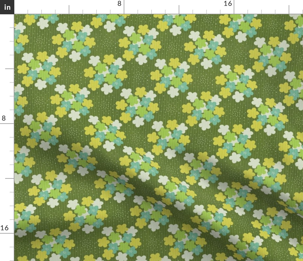 Green Flowers on Corduroy