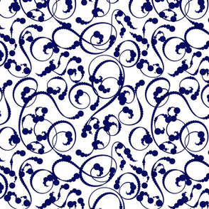 Elegant spiralling blue linea motifs 