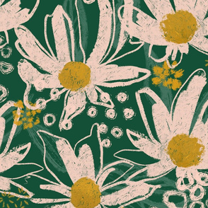 Blush Flowers on Green - Large Repeat