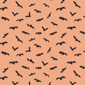 mini micro // Small // Halloween Black bats on bright peach by Erin Kendal