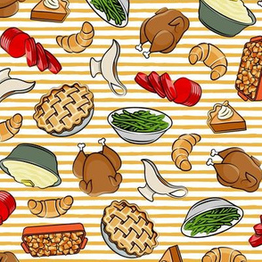 Holiday Feast - Thanksgiving/Christmas Dinner - gold stripes  - LAD20