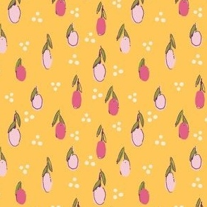 Sunny Berries - Whimsical Pink Berry Pattern on Yellow